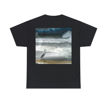 "A Sea of Turmoil: A Heron's Restlessness". - The Alien T-shirt