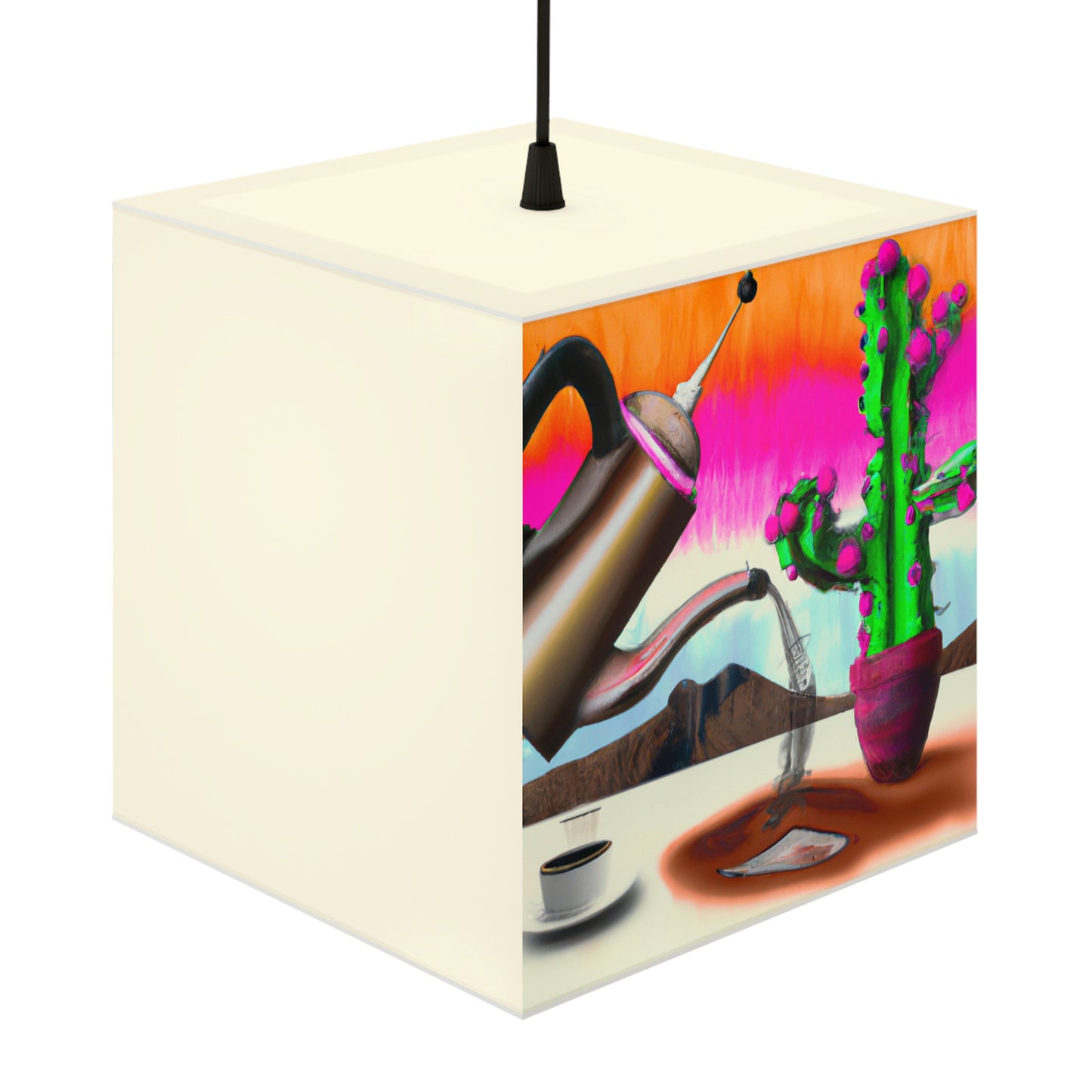 "An Awkward Caffeinated Moment: The Tale of a Bot and a Cactus" - The Alien Light Cube Lamp