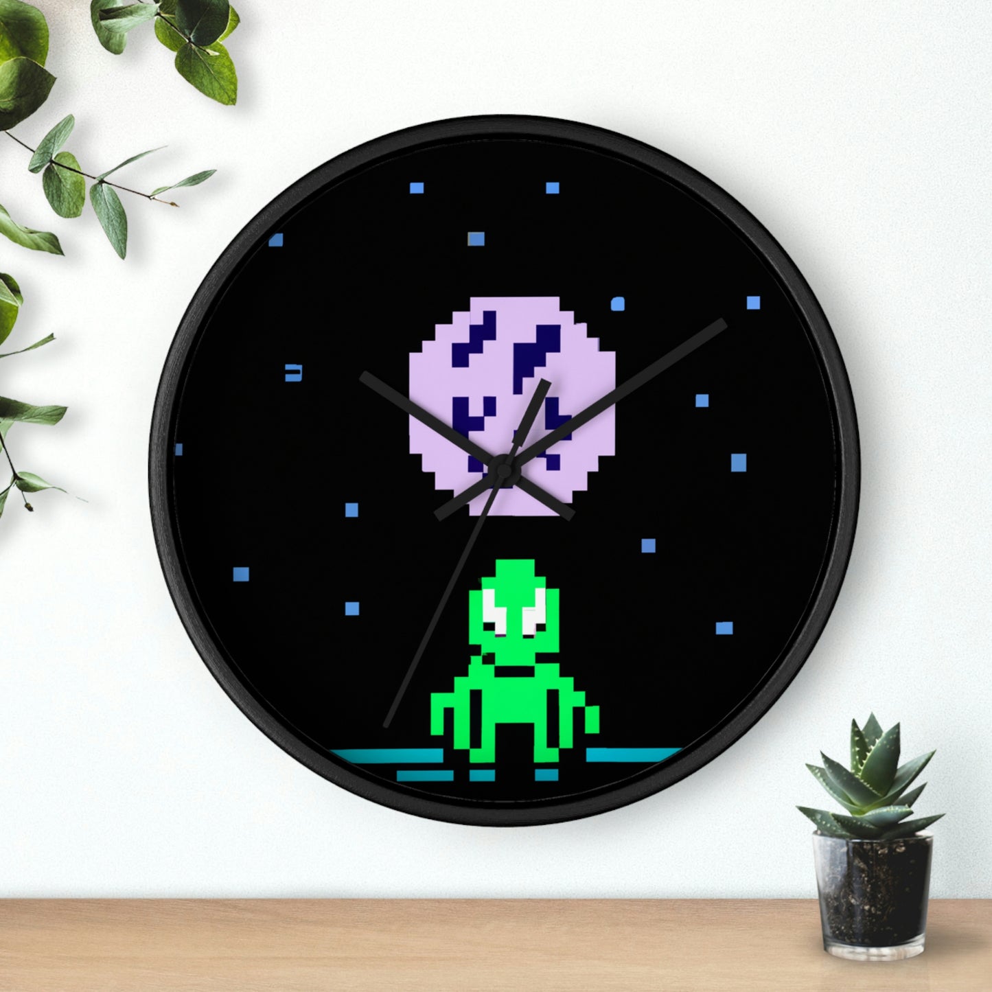 "Lonely Witness of the Night Sky" - The Alien Wall Clock Pixel Art