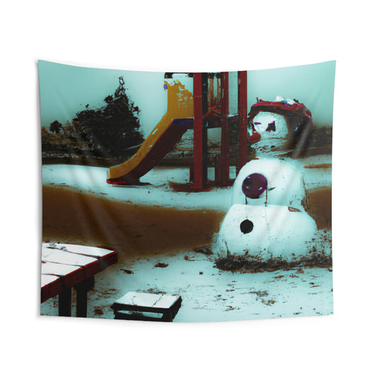 "Muñeco de nieve melancólico en un patio de recreo silencioso" - The Alien Wall Tapestries