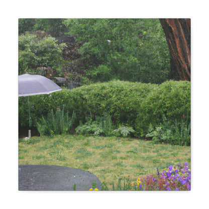 "Rainy Refuges: Uncovering the Fortune of a Garden Under an Umbrella" - The Alien Canva