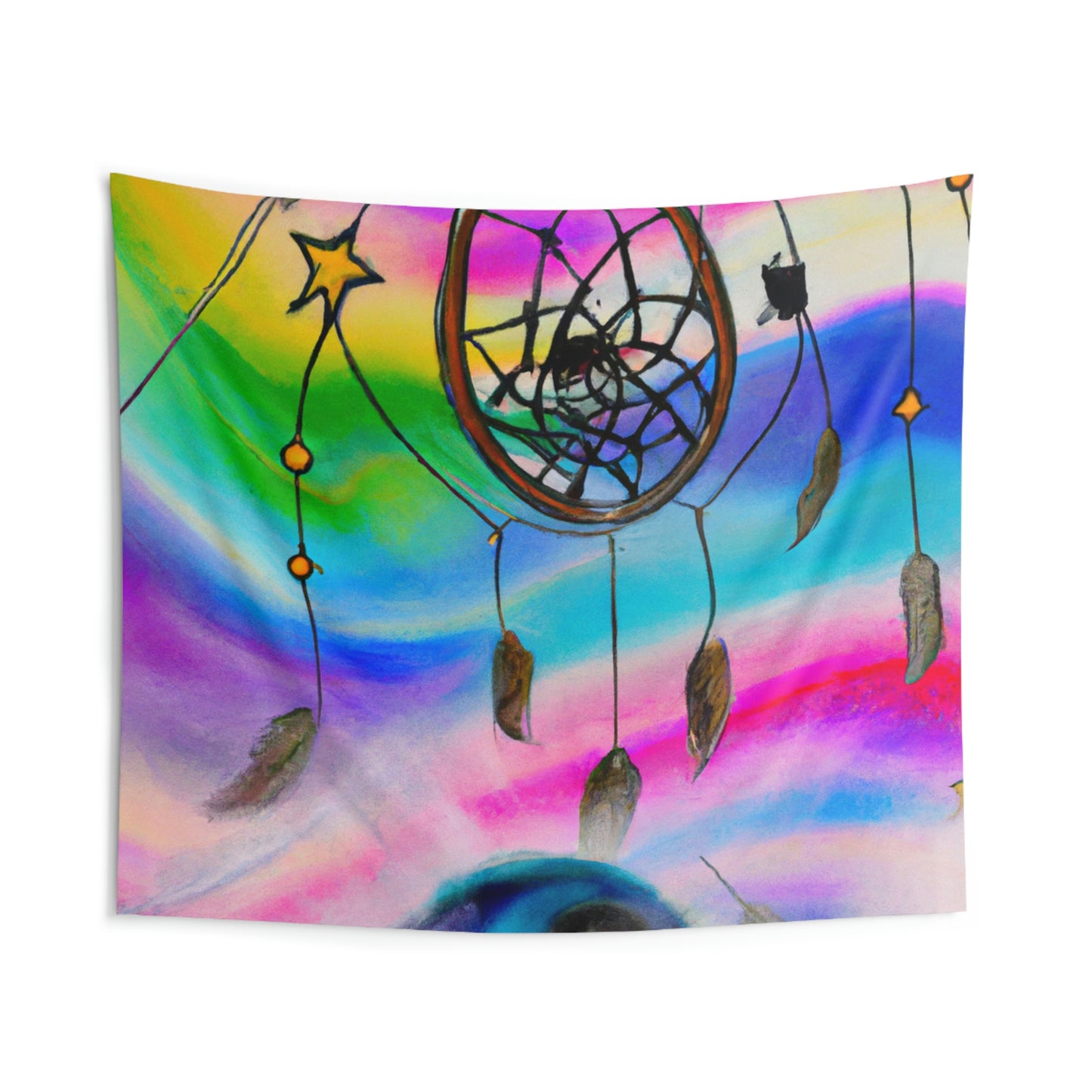 "A Galaxy of Dreams: A Colorful Dreamcatcher Captures Falling Stardust" - The Alien Wall Tapestries