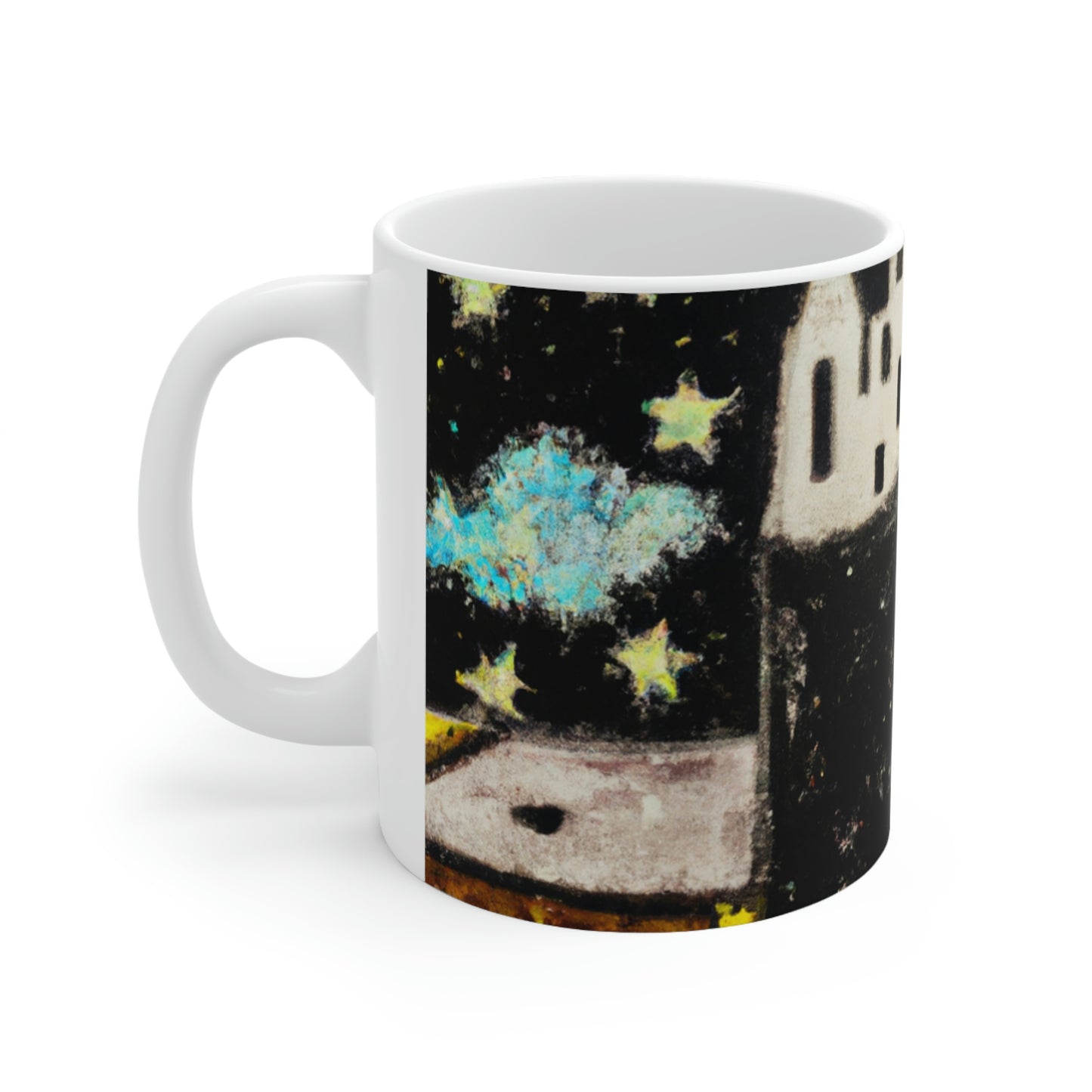 "Cosmic Oasis: A Journey to a Floating City Amid the Sea of ​​Stars" - The Alien Taza de cerámica 11 oz