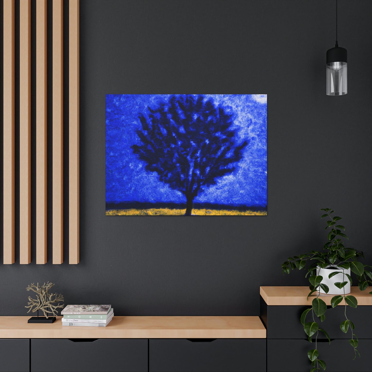 "Ein einsamer blauer Baum im Mondscheinfeld" - The Alien Canva