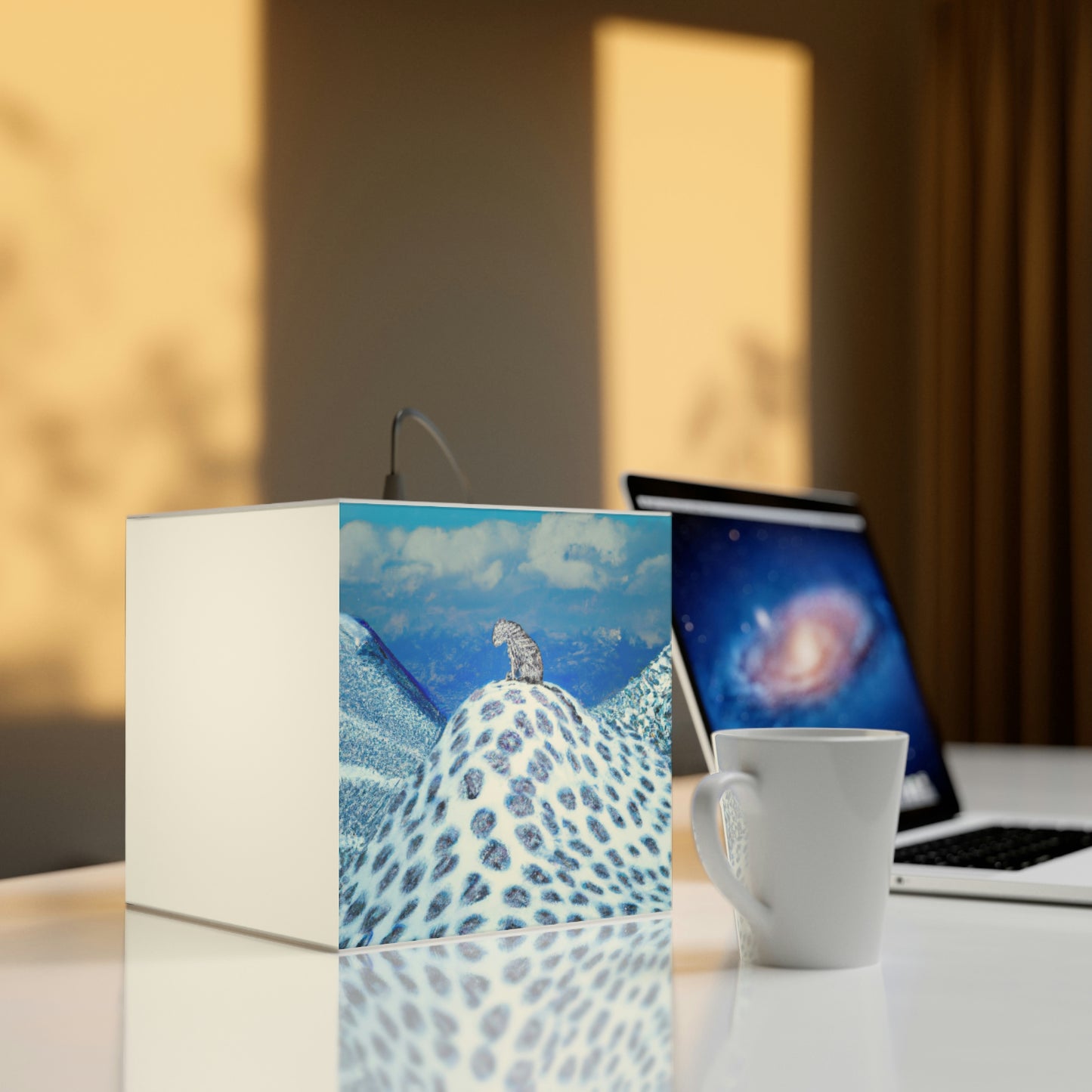 "Lonely Perch of the Snow Leopard" - The Alien Light Cube Lamp