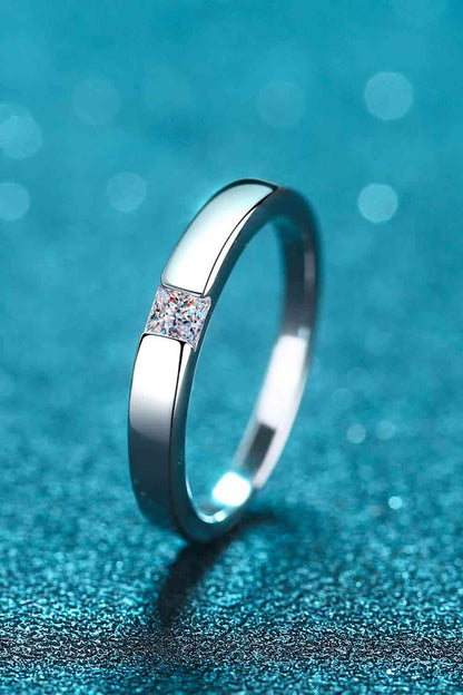 Inlaid Moissanite Rhodium-Plated Ring