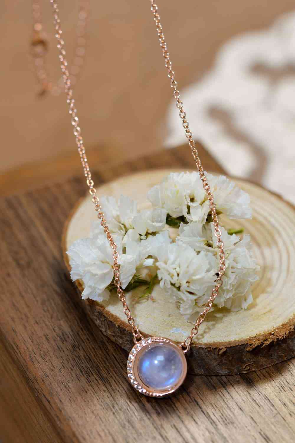 High Quality Natural Moonstone 18K Rose Gold-Plated 925 Sterling Silver Necklace