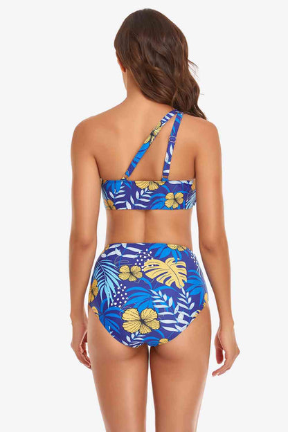 Ruffled One-Shoulder Buckled Bikini Set