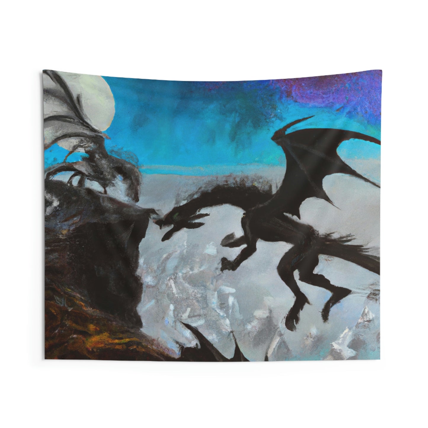 „Kampf von Feuer und Stahl auf der mondbeschienenen Klippe“ – The Alien Wall Tapestries