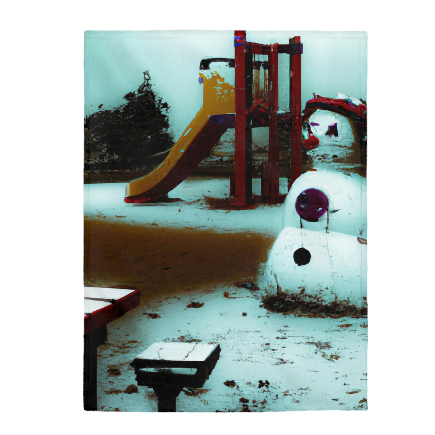 "Melancholy Snowman in a Silent Playground" - The Alien Velveteen Plush Blanket