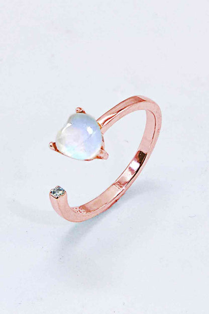 Inlaid Moonstone Heart Adjustable Open Ring