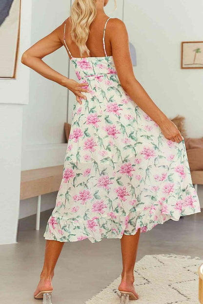 Vestido midi con tirantes finos y estampado floral