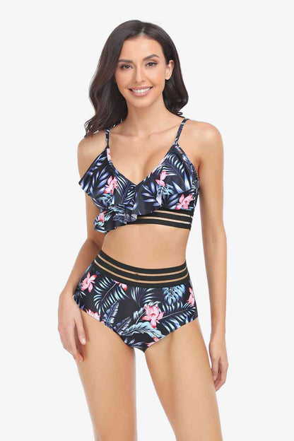 Rüschen-Bikini-Set mit tiefem Ausschnitt