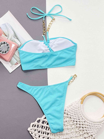 Zweiteiliges Bikini-Set mit Neckholder-Kettendetail