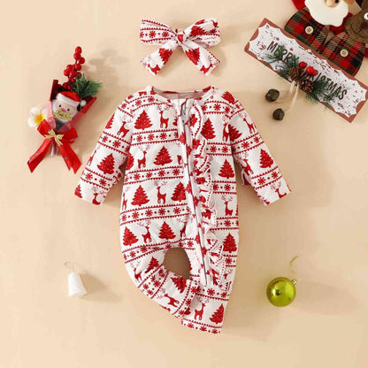 Weihnachts-Jumpsuit mit Rüschen und Reißverschlussdetail