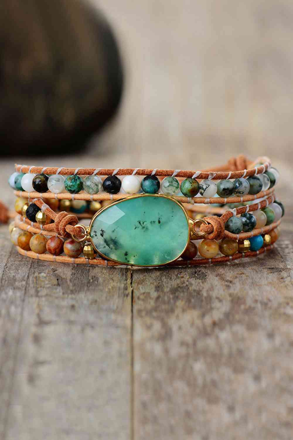 Pulsera en capas de piedra natural y ágata