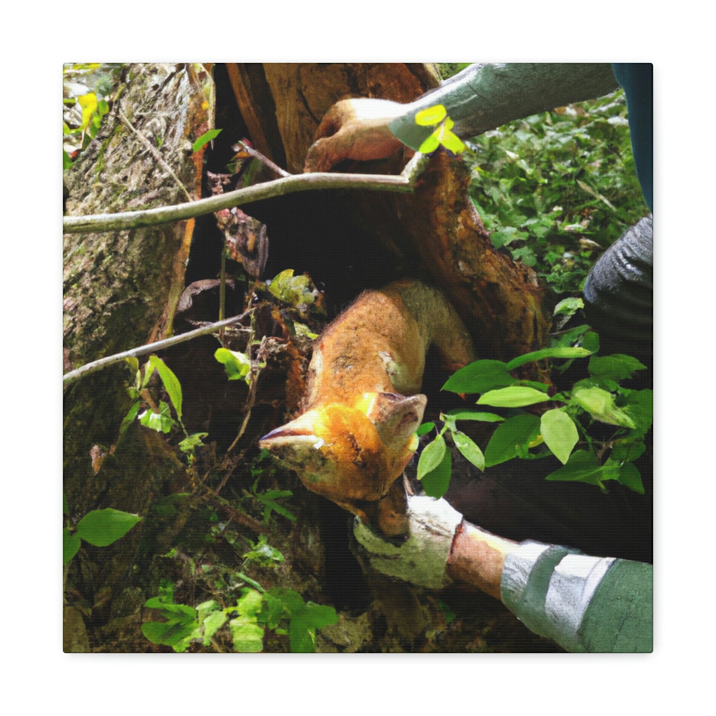 "Standhafte Retter: Rettung eines Babyfuchs von einem zerschmetterten Baum" - The Alien Canva