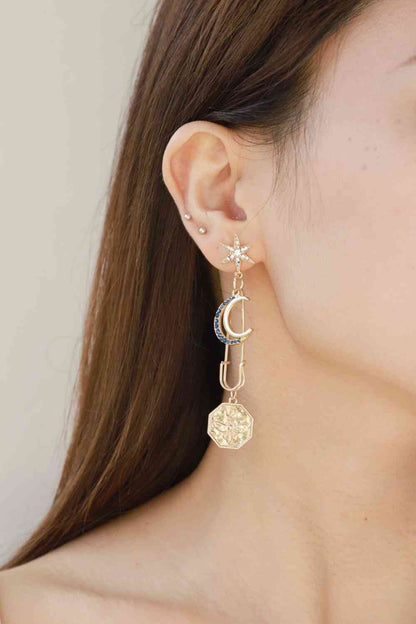 Pendientes colgantes con forma de luna y estrella con diamantes de imitación con incrustaciones