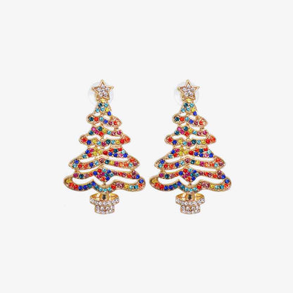 Pendientes de árbol de Navidad de aleación de diamantes de imitación