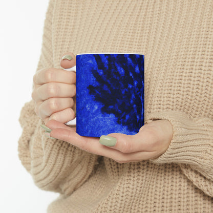 "Ein einsamer blauer Baum im Mondscheinfeld" - Der Alien-Keramikbecher 11 oz