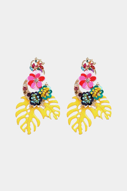 Leaf & Flower Shape Zinc Alloy Dangle Earrings