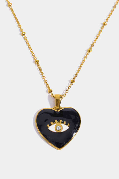 Collar con colgante chapado en oro de 18 quilates con forma de corazón y mal de ojo