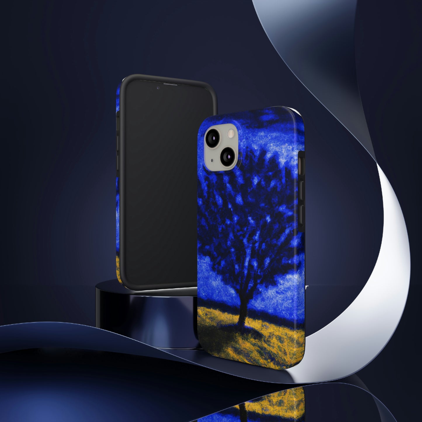 "Ein einsamer blauer Baum im Mondscheinfeld" - Die Alien Tough Phone Cases