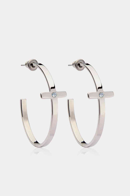 Stainless Steel Cross Hoop Earrings