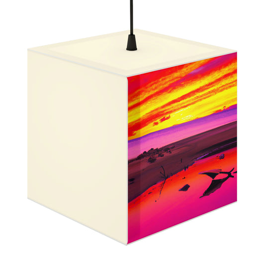 "Forgotten Solace: The Splendor of a Vibrant Sunset at an Abandoned Beach" - The Alien Light Cube Lamp