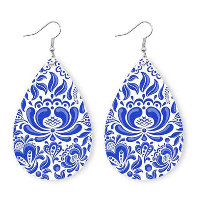 Printed PU Teardrop Earrings