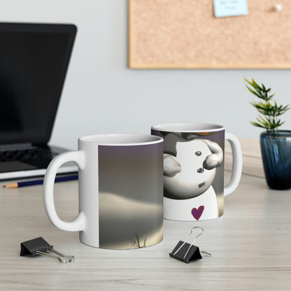 "Chilly But Hopeful: The Snowman's Quest For A Hug" - The Alien Ceramic Mug 11 oz