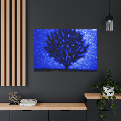 "Ein einsamer blauer Baum im Mondscheinfeld" - The Alien Canva