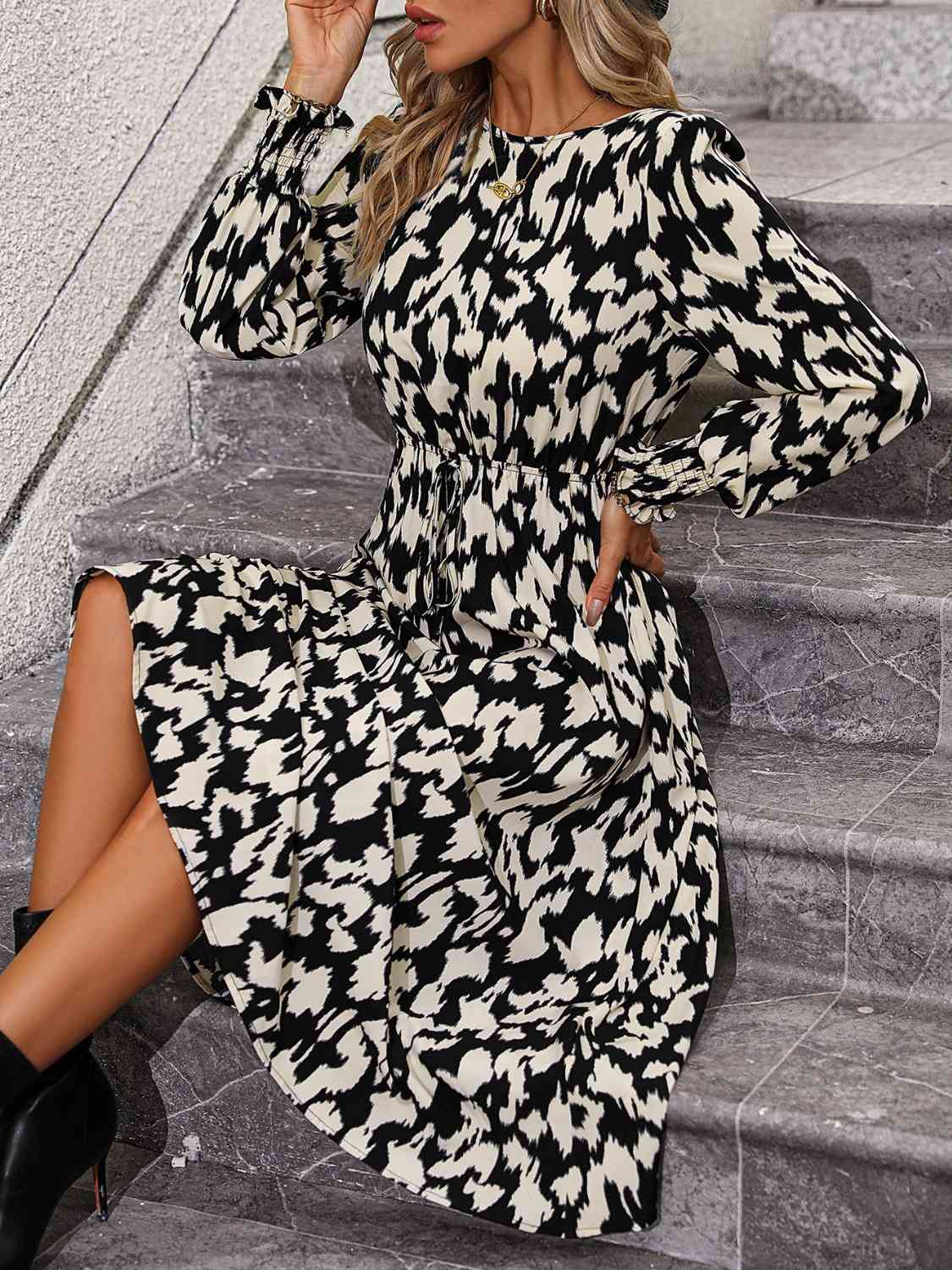 Leopard Long Sleeve Midi Dress