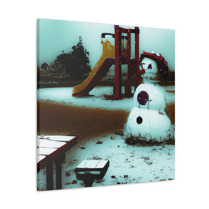 "Melancholischer Schneemann auf einem stillen Spielplatz" - The Alien Canva