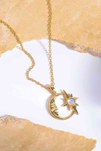 Collar con colgante en forma de estrella y luna chapado en oro de 14 quilates de cobre