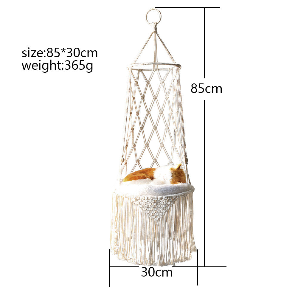 Makramee-hängendes Haustierbett, Makramee-Katzenhängematte, Wandbehang, Katzenhängematte, Makramee-Katzenbett, Haustiergeschenke, Hängematte, Makramee-Katzenschaukel