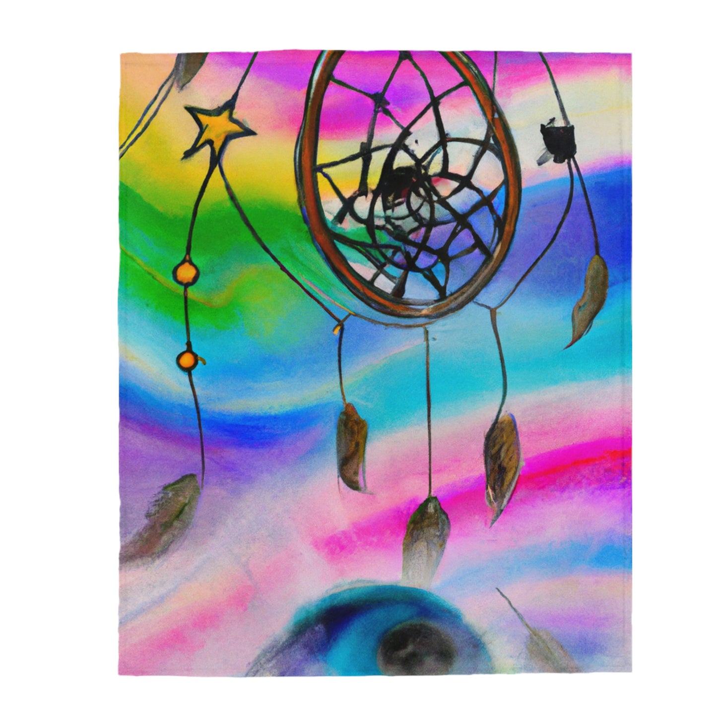 "A Galaxy of Dreams: A Colorful Dreamcatcher Captures Falling Stardust" - The Alien Velveteen Plush Blanket