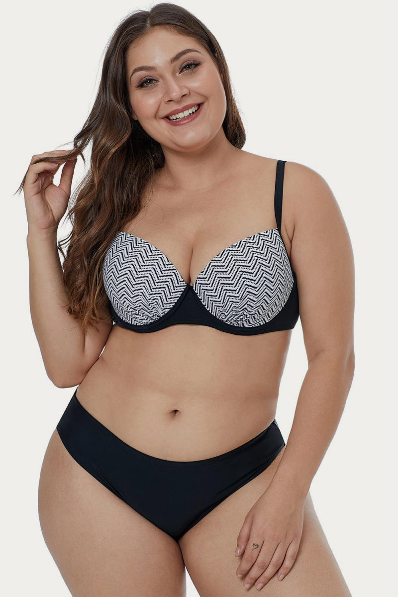 Plus-Size-Bikini-Set mit Wellen-Print