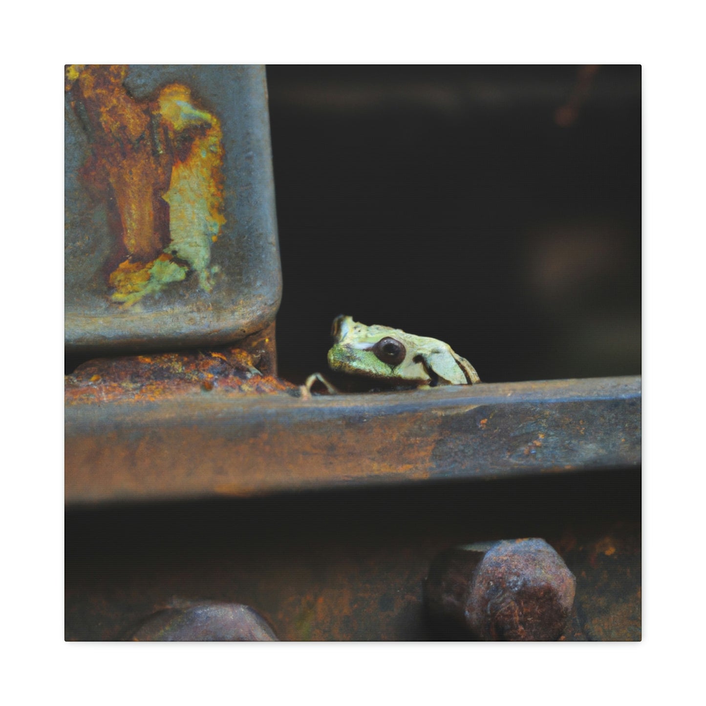 "A Tad Too Far: The Tale of a Train-Stuck Frog." - The Alien Canva