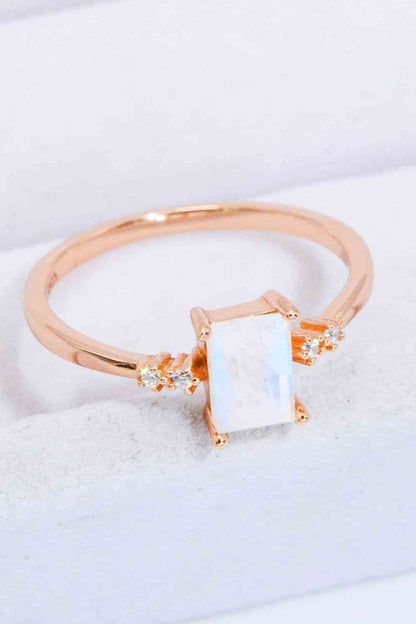 Anillo de piedra lunar natural rectangular