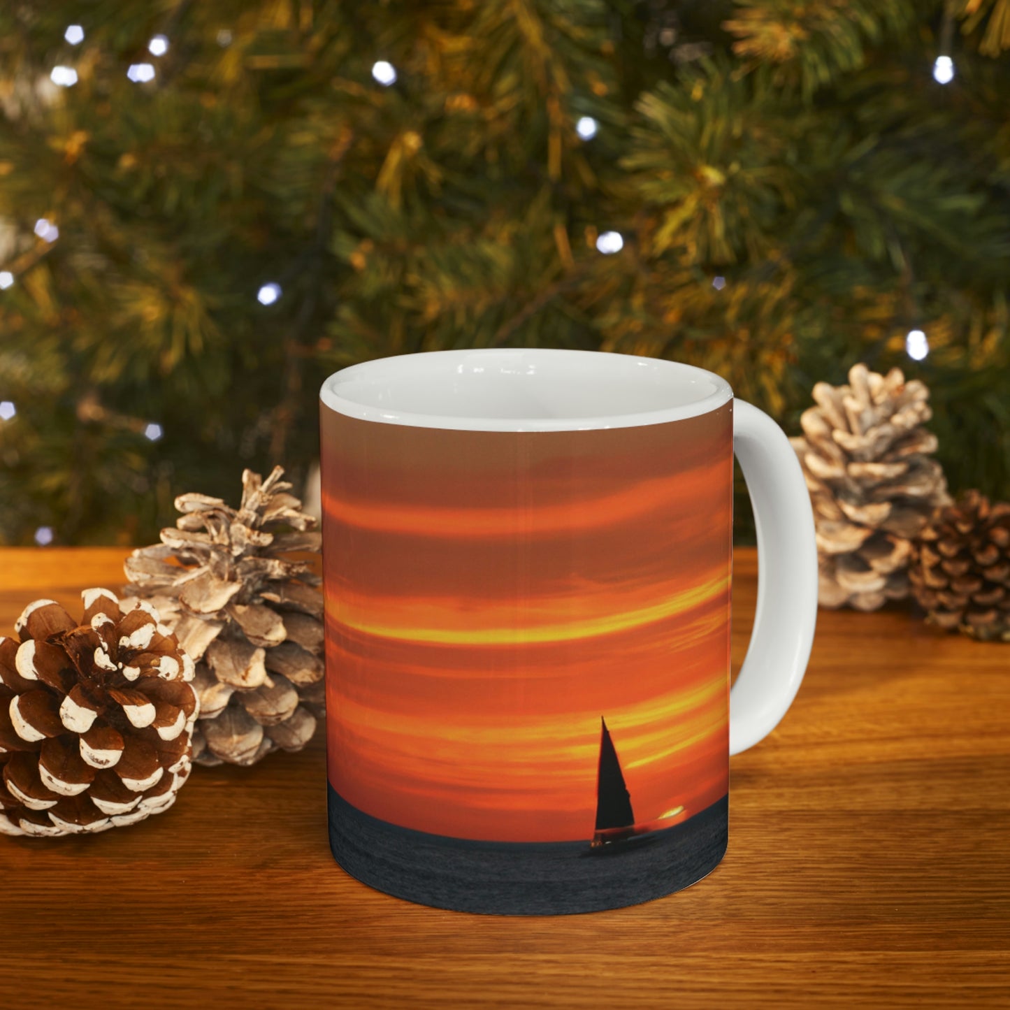 "Serene Sails: A Peaceful Sunset" - The Alien Ceramic Mug 11 oz