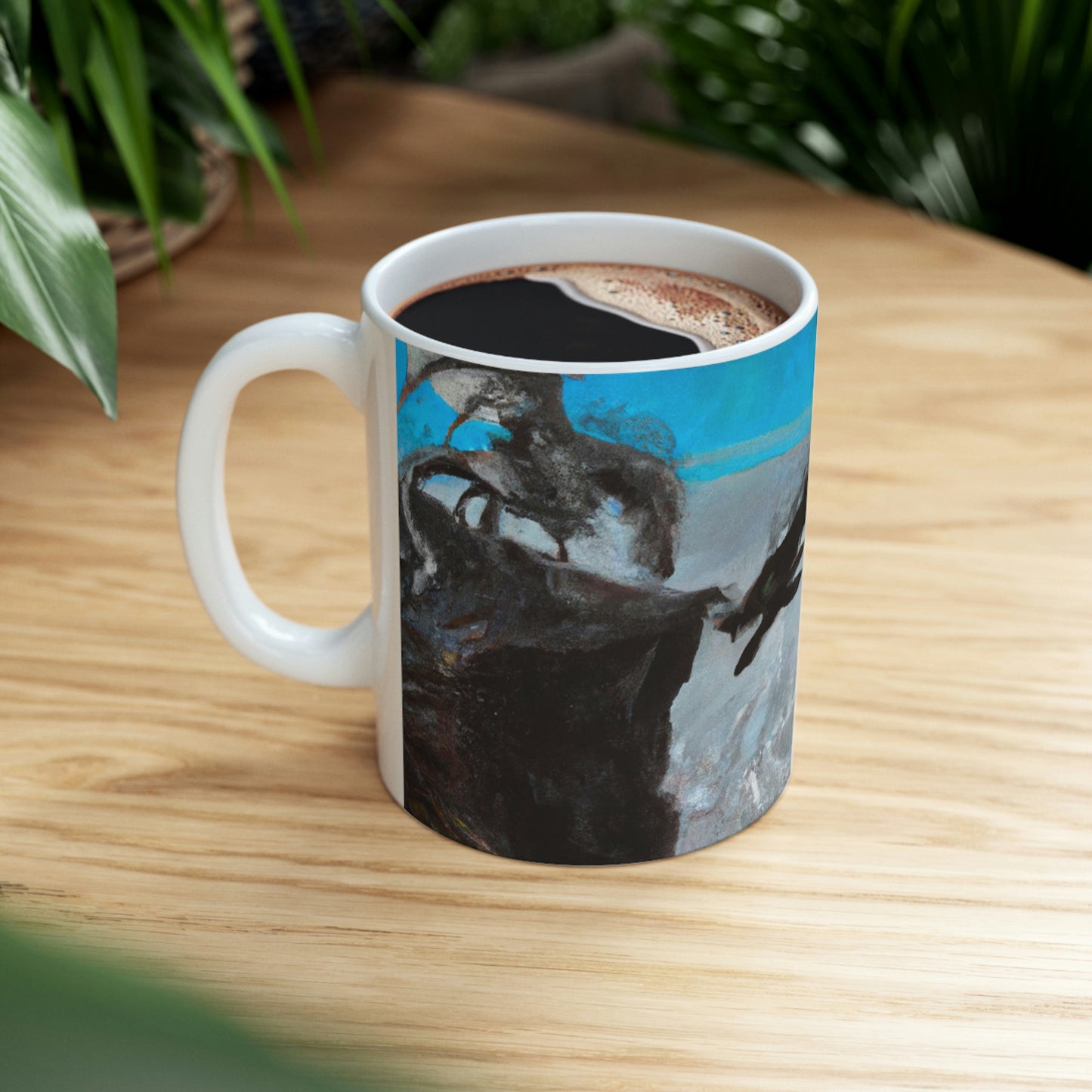 "Clash of Fire and Steel on the Moonlit Cliff" - The Alien Ceramic Mug 11 oz