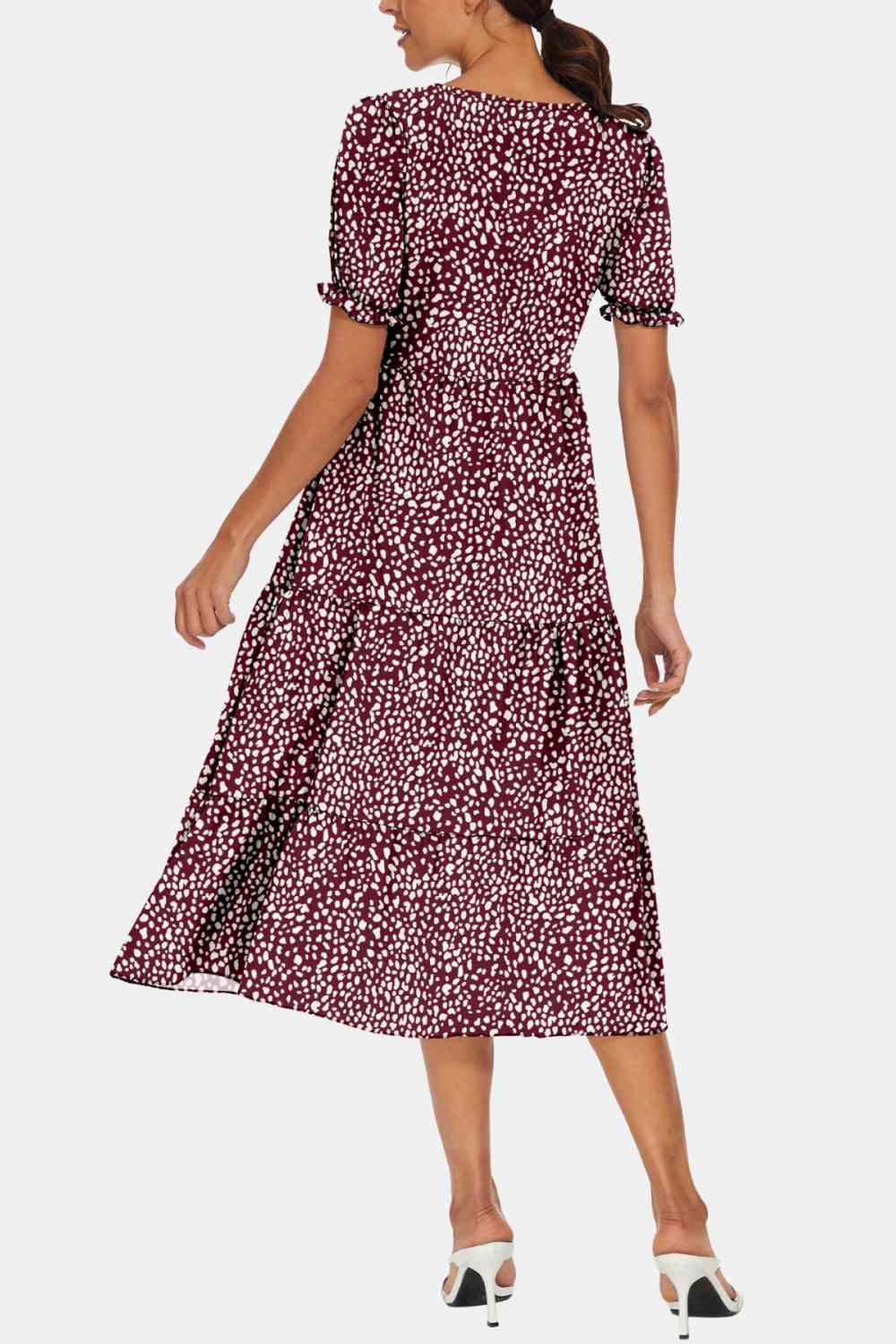 Round Neck Flounce Sleeve Midi Dress