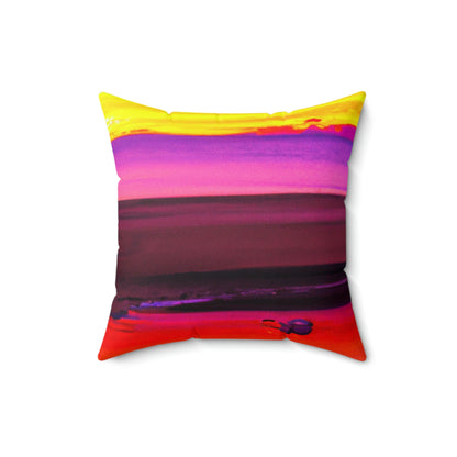 "Vergessener Trost: Die Pracht eines lebendigen Sonnenuntergangs an einem verlassenen Strand" - Das Alien Square Pillow