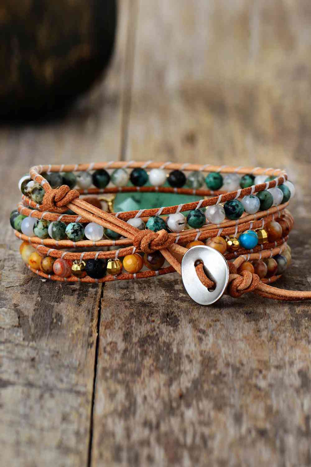 Pulsera en capas de piedra natural y ágata