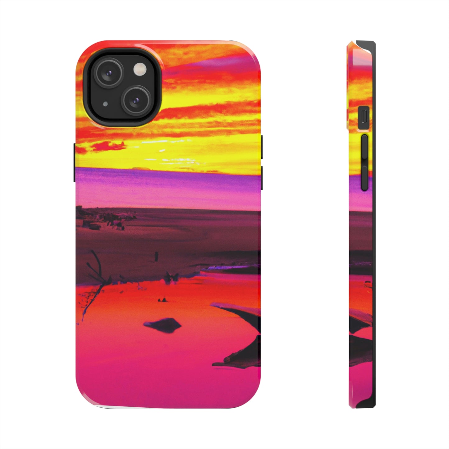 "Vergessener Trost: Die Pracht eines lebendigen Sonnenuntergangs an einem verlassenen Strand" - Die Alien Tough Phone Cases