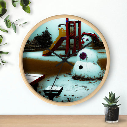 "Melancholy Snowman in a Silent Playground" - The Alien Wall Clock