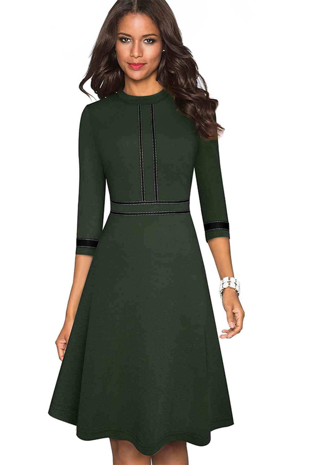 Round Neck Three-Quater Sleeve Dress