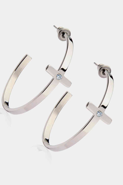 Stainless Steel Cross Hoop Earrings