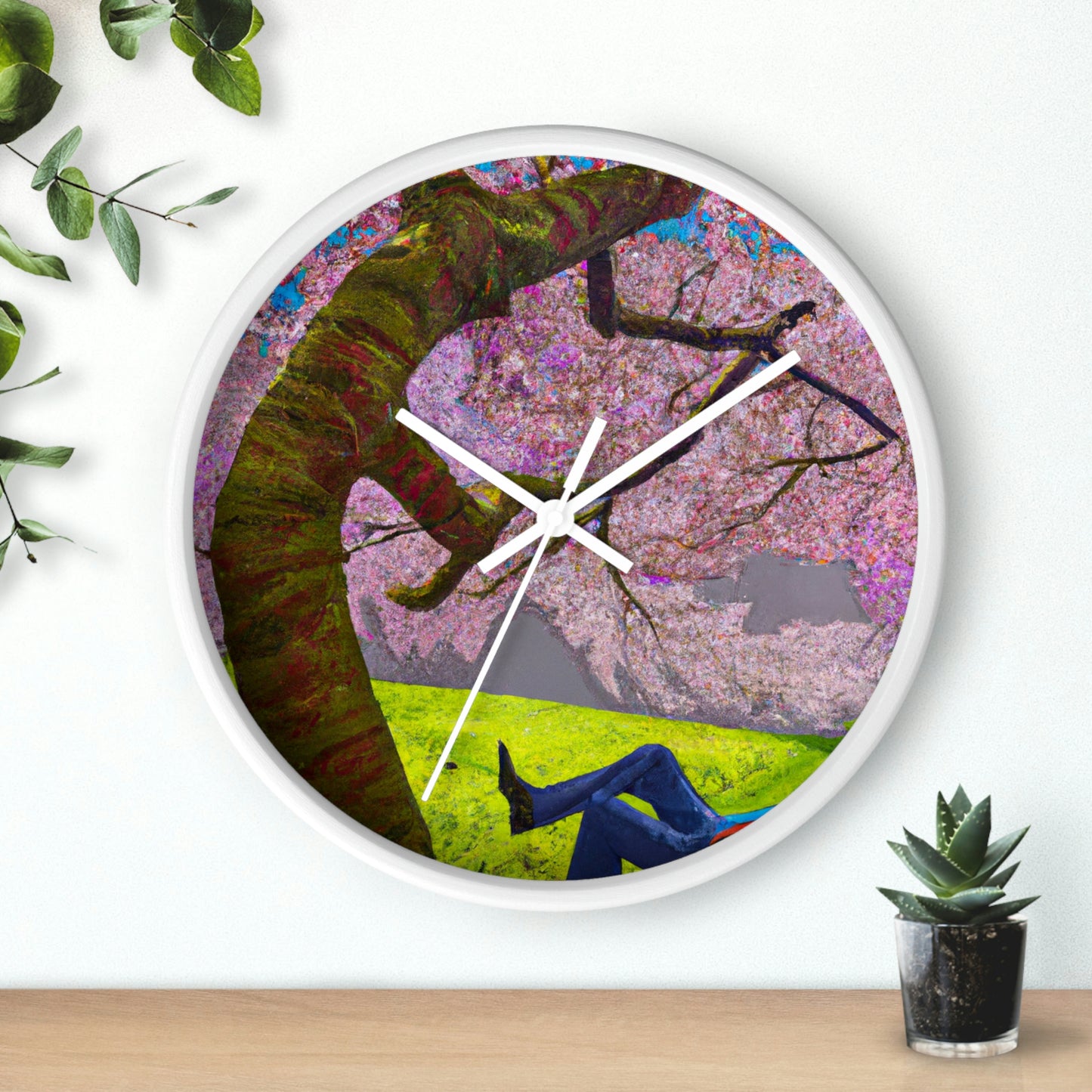 "Un momento de calma bajo las flores de cerezo" - El reloj de pared alienígena